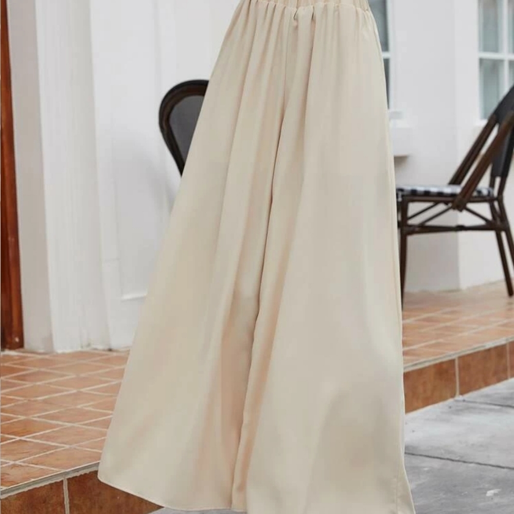 Cream Chiffon wide leg flowy pants